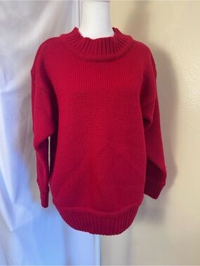 Vintage 80s GAP 100% Wool Knit Sweater M Red Oversized Mock Neck Normcore